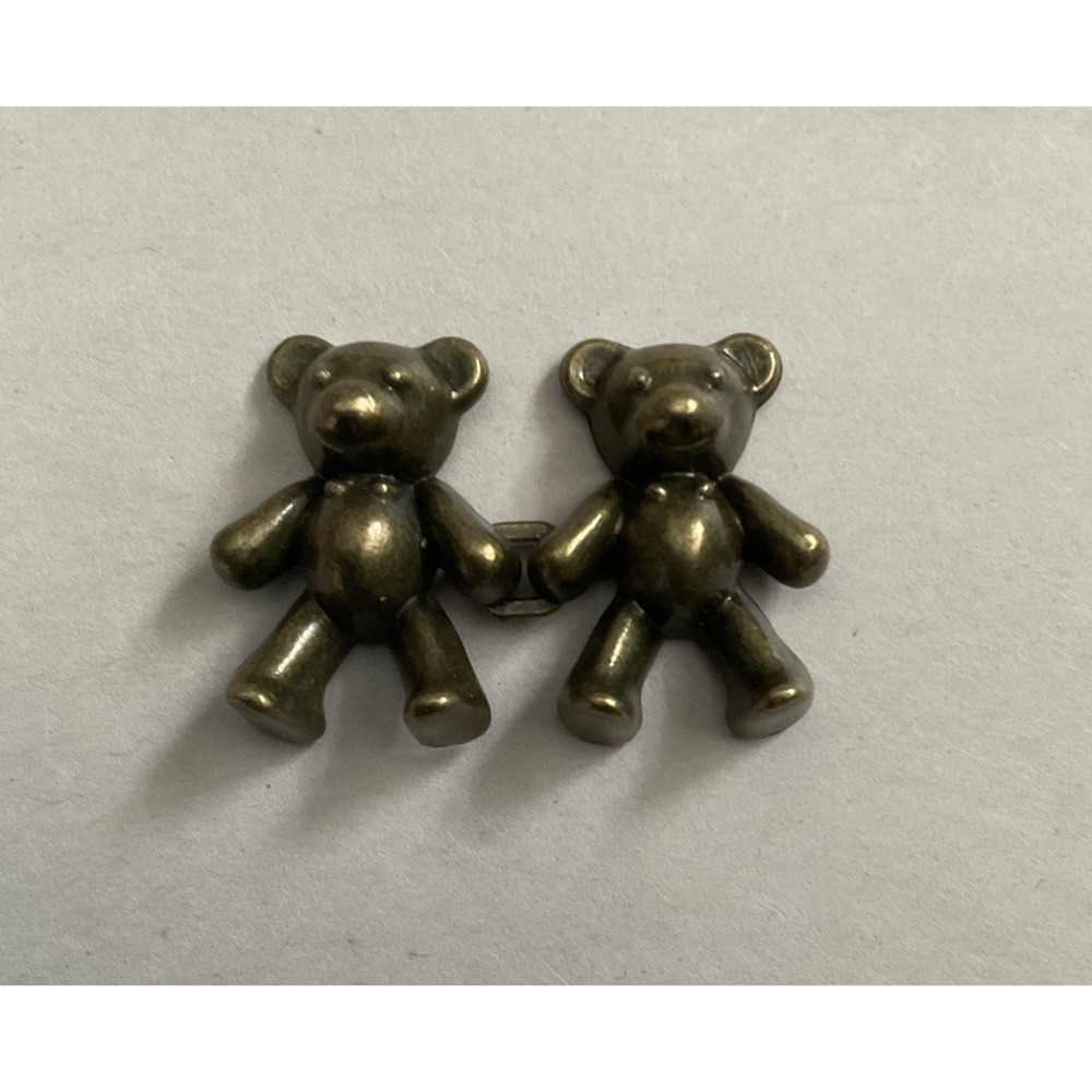 Teddy Bear Couple Pin Brooch Easy Push Back Brass Tone Pinback Lot DB Vintage